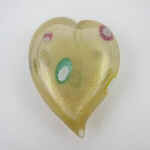 Vintage Murano Glass Paperweight Heart Shape Millefiori Murrines Gold Dust Italy